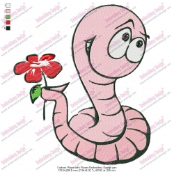 Cartoon Worm with Flower Embroidery Design